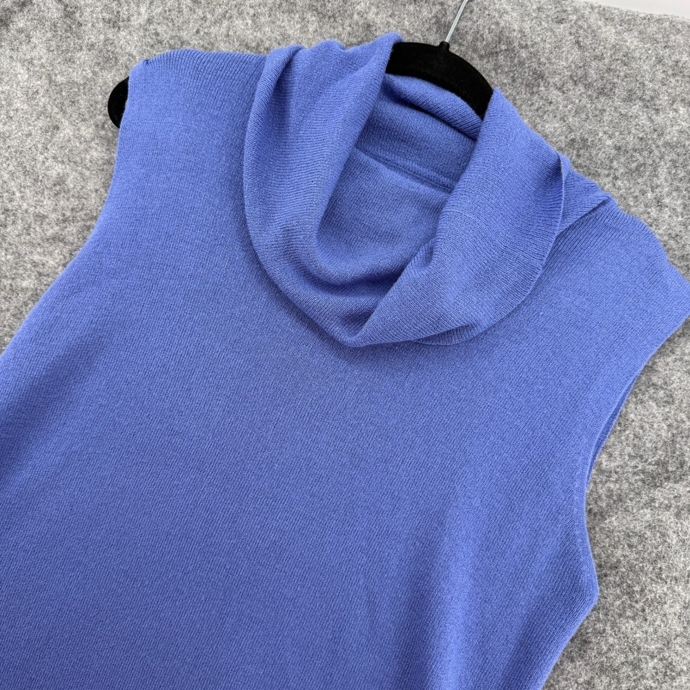 Chicos Design Cowl Neck Knit Tank Top Womens L Blue Sleeveless Side Slit Shell